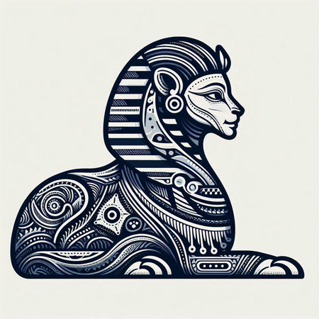 Egyptian pharaoh. Hand drawn vector illustration. Tattoo art.のイラスト素材