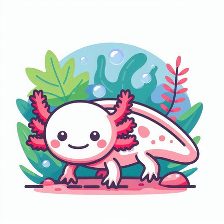 Cute cartoon lizard in the jungle. Vector illustration on white background.のイラスト素材