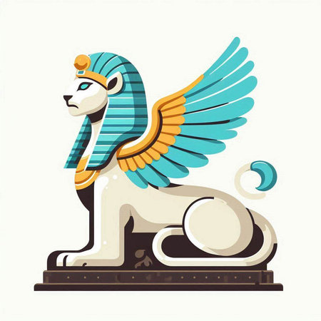 Lion statue with wings. Vector illustration isolated on white background.のイラスト素材