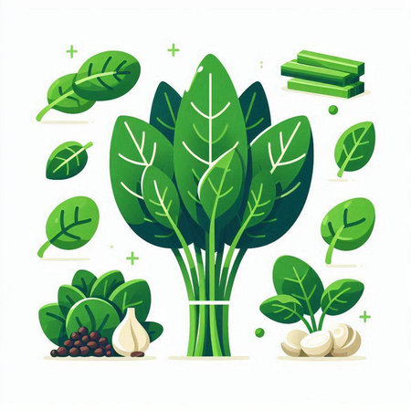 Vector illustration of spinach, garlic, parsley, onion, pepper.のイラスト素材