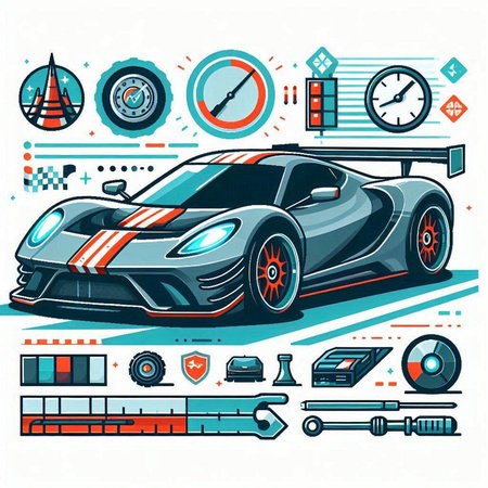 Vector illustration of sports car in flat style. Design element for poster, card, banner.のイラスト素材