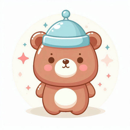 Cute teddy bear with hat. Vector illustration in cartoon style.のイラスト素材