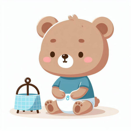 Cute teddy bear sitting on the floor. Vector illustration.のイラスト素材