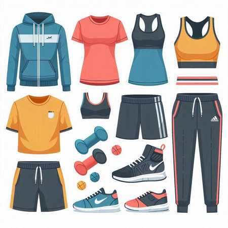 Set of sport clothes and accessories. Vector illustration in cartoon style.のイラスト素材