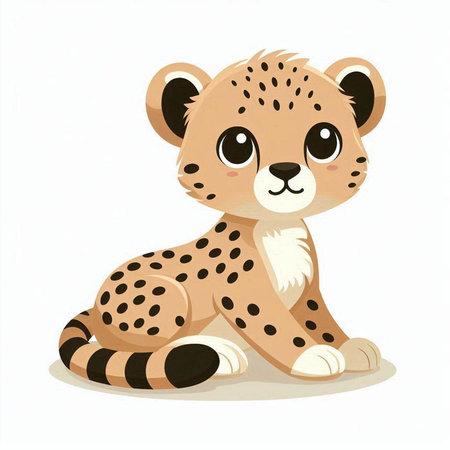Cute baby cheetah sitting on white background. Vector illustration.のイラスト素材