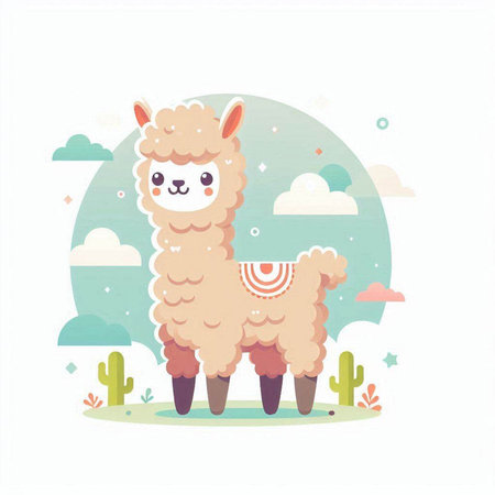 Cute alpaca vector illustration in flat cartoon style. Cute llama animal.のイラスト素材