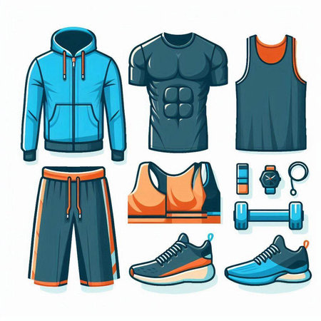 Set of sportswear icons. Vector illustration in cartoon style.のイラスト素材