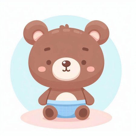 Cute cartoon brown bear sitting on the floor. Vector illustration.のイラスト素材
