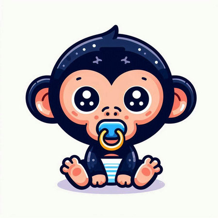 Cute baby monkey with pacifier. Vector illustration in cartoon styleのイラスト素材