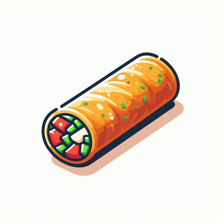 Vector illustration of a roll with meat and vegetables. Isolated on white background.のイラスト素材