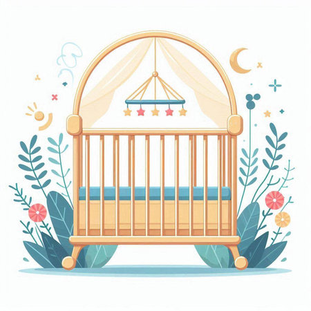 Cute baby crib on a white background. Cartoon vector illustration.のイラスト素材