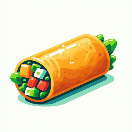 Vector illustration of a roll of burritos with vegetables and cheeseのイラスト素材