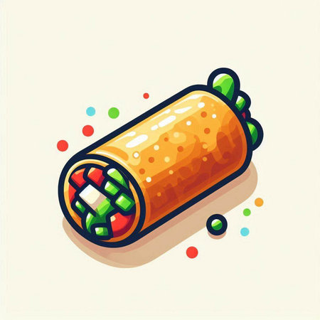 Illustration of a roll of burrito with colorful confetti.のイラスト素材