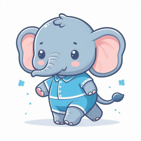 Cute cartoon elephant isolated on a white background. Vector illustration.のイラスト素材