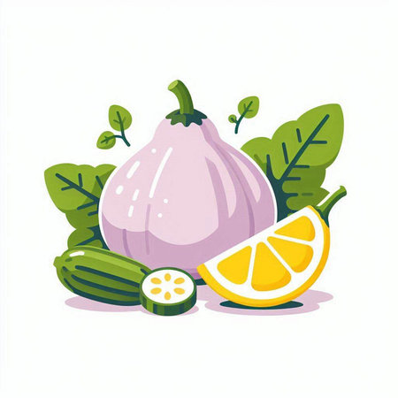 Illustration of fresh vegetables on a white background. Vector illustration.のイラスト素材