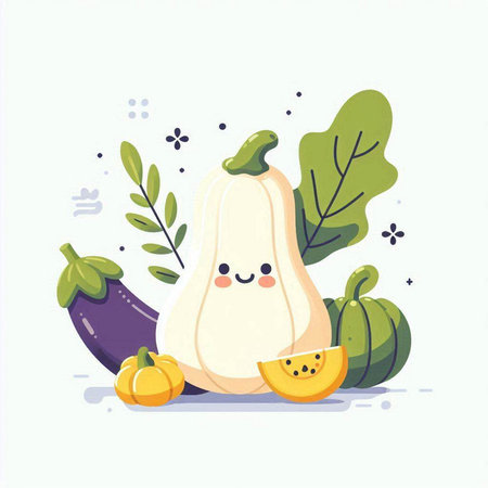Vegetables and fruits. Cute cartoon characters. Vector illustration.のイラスト素材