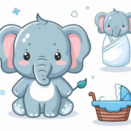 Cute elephant cartoon set. Vector illustration of a cute elephant.のイラスト素材