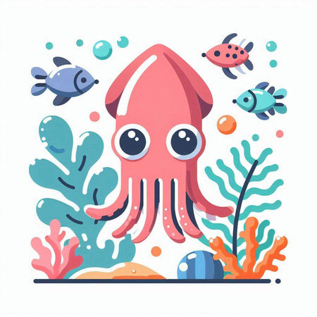 Cute cartoon octopus in the sea. Vector illustration in a flat style.のイラスト素材