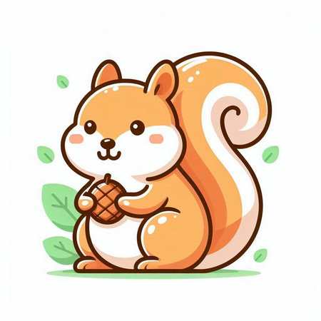Cute squirrel with acorn. Vector illustration in cartoon style.のイラスト素材