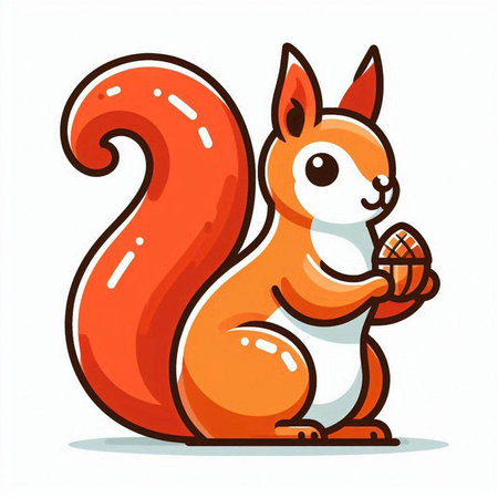 Squirrel with nut in hand. Vector illustration. Cartoon style.のイラスト素材