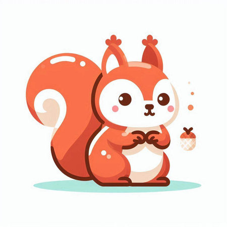 Cute squirrel vector illustration. Cute cartoon squirrel character with nut and bow tie.のイラスト素材