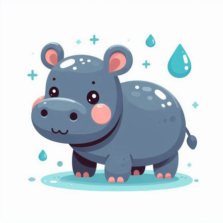 Cute hippo cartoon character. Vector illustration in flat style.のイラスト素材