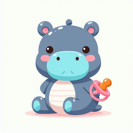 Cute hippo with a pacifier. Vector illustration in cartoon style.のイラスト素材