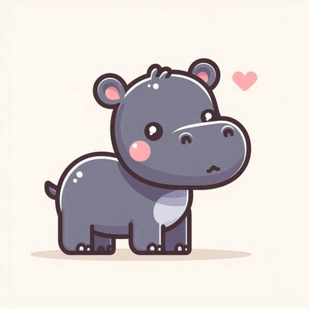 Cute hippo cartoon character. Vector illustration in flat style.のイラスト素材