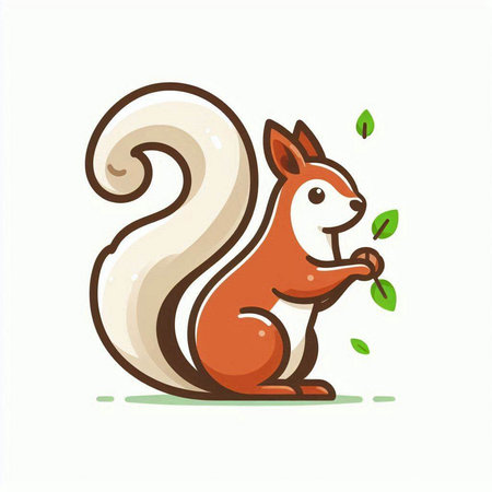 Squirrel and leaves on white background. Vector illustration in cartoon style.のイラスト素材