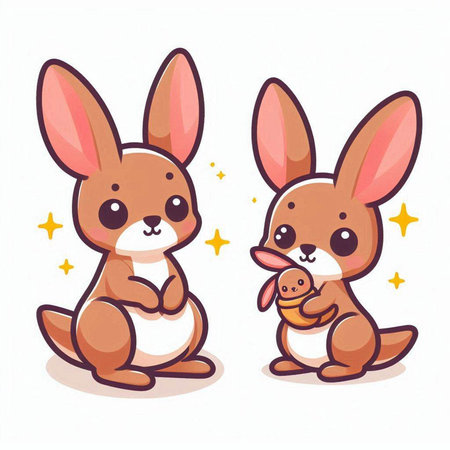 Cute cartoon bunny and hare isolated on white background. Vector illustration.のイラスト素材