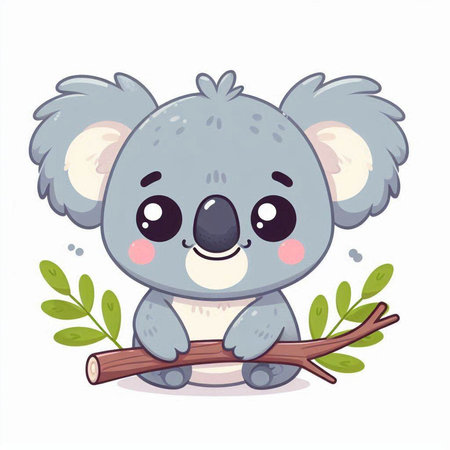 Cute cartoon koala with a tree branch. Vector illustration.のイラスト素材