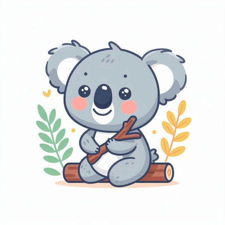 Cute koala bear sitting on a log. Vector illustration.のイラスト素材