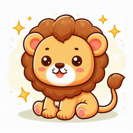 Cute lion sitting on white background. Vector illustration in cartoon style.のイラスト素材