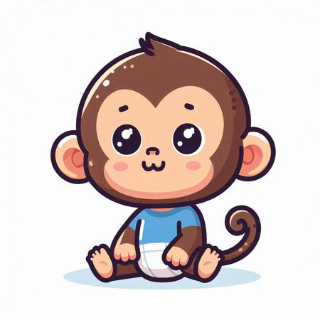 Cute monkey sitting on white background. Vector illustration in cartoon style.のイラスト素材