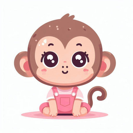 Cute little monkey. Vector illustration in cartoon style on white background.のイラスト素材
