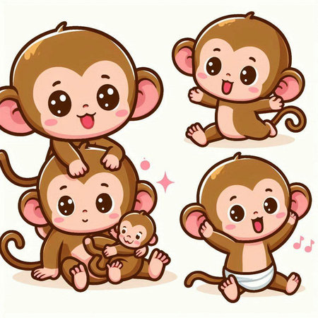 Cute cartoon monkey set. Vector illustration of a monkey set.のイラスト素材