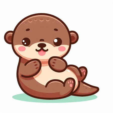 Cute cartoon otter sitting on the ground. Vector illustration.のイラスト素材