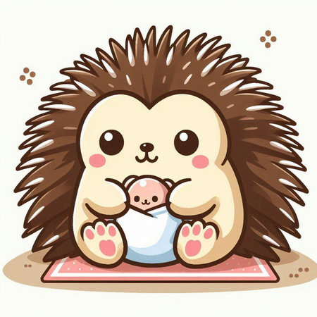 Cute hedgehog with a cup of tea. Vector illustration.のイラスト素材