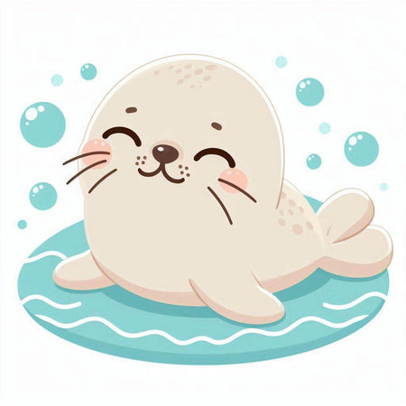Cute seal on the ice. Vector illustration in cartoon style.のイラスト素材