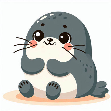 Cute seal sitting on the ground. Vector illustration in cartoon style.のイラスト素材