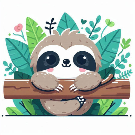 Cute sloth sitting on a tree branch. Vector illustration.のイラスト素材