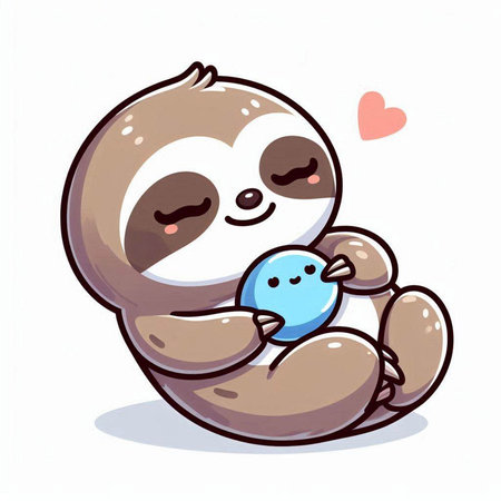 Cute cartoon sloth with a blue heart. Vector illustration.のイラスト素材