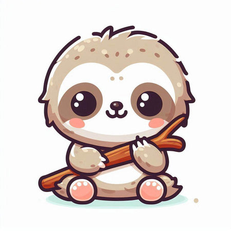 Cute cartoon sloth sitting on a log. Vector illustration.のイラスト素材