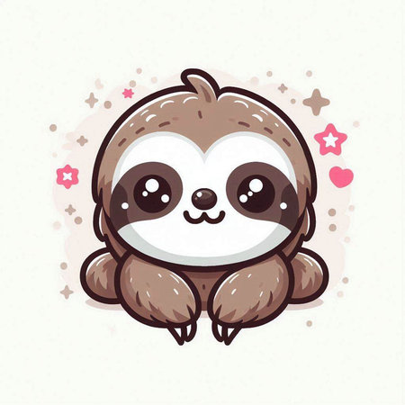 Cute cartoon sloth on a light background. Vector illustration.のイラスト素材