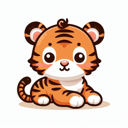 Cute cartoon tiger isolated on a white background. Vector illustration.のイラスト素材