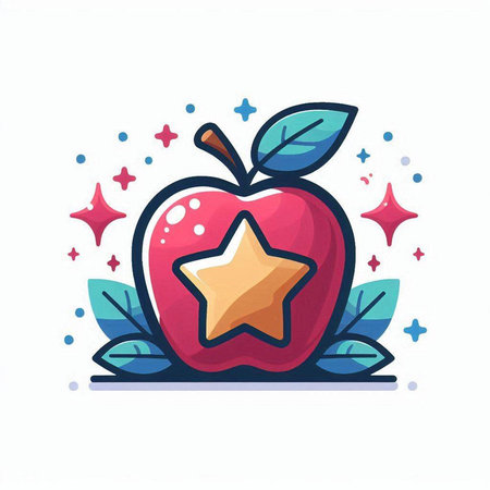 Apple with star icon in flat style. Vector illustration isolated on white background.のイラスト素材