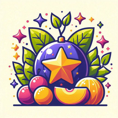 Christmas greeting card with Christmas ball, stars and apples. Vector illustration.のイラスト素材
