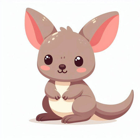 Cute kangaroo sitting on white background. Vector illustration.のイラスト素材