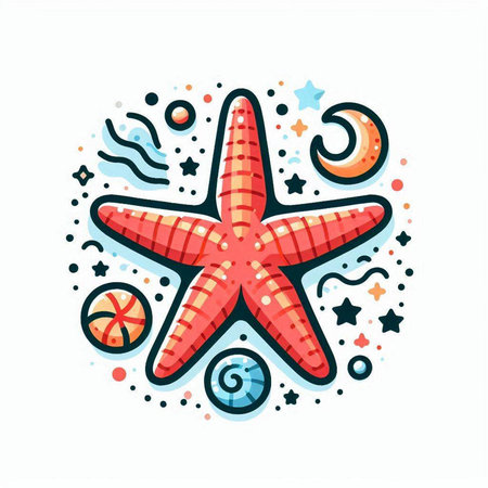 Starfish with sea shells and starfishes. Vector illustration.のイラスト素材