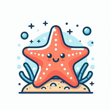 Cute starfish on the beach. Vector illustration in cartoon styleのイラスト素材